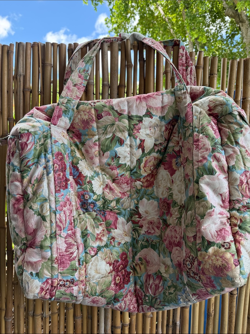 Floral Quilted Tote Bag - Pink & Green